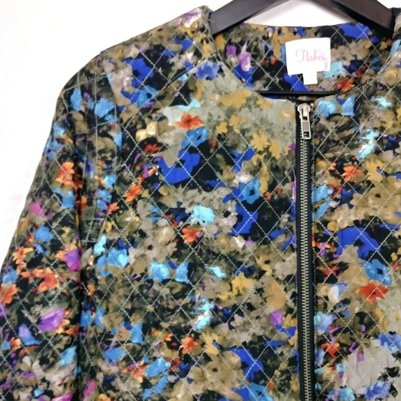 Parker Maverick Silk Quilted Floral Bomber Jacket - Picture 2 of 7